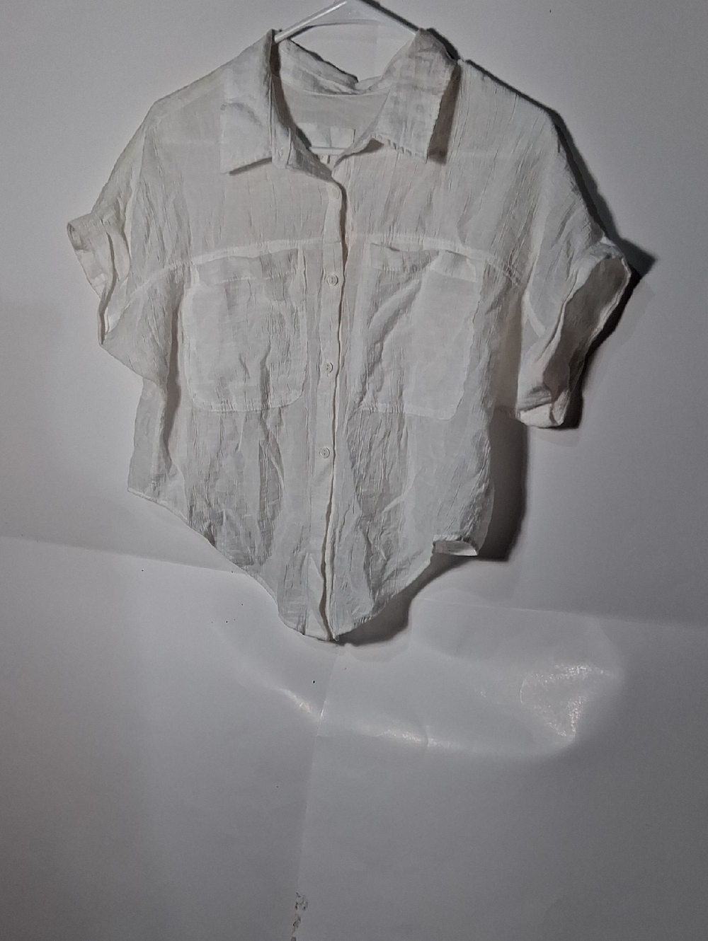 Zara White Cropped Button-Front Short Sleeve Top